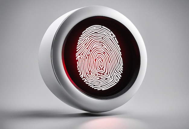 Symbol skanera odcisków palców Biały okrągły przycisk z czerwonym promieniem skanowania i czarnym palcem