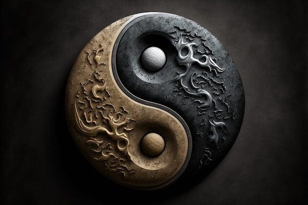 Zdjęcie symbol yin yang ze słowem yin i yang.