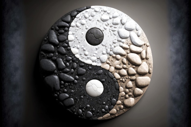 Zdjęcie symbol yinyang wykonany z białych i czarnych kamieni