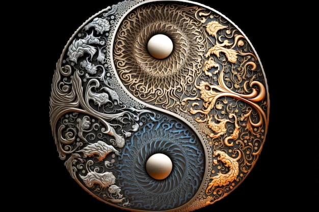 Symbol Yinyang wykonany z metalu z pięknymi wzorami