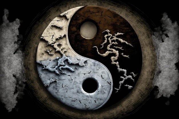 Symbol Yinyang z brązowego i szarego marmuru