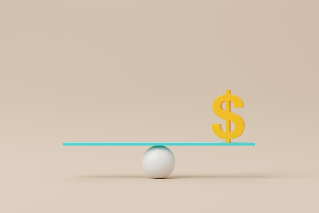 Zdjęcie symbol znaku dolara na skali huśtawka skala równowagi na tle ilustracji 3d