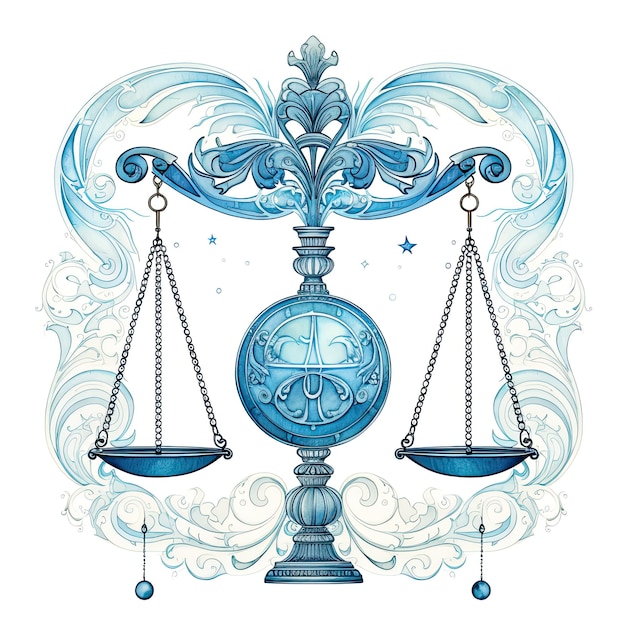 Zdjęcie symbol zodiaku wagi w niebieskich odcieniach na białym tle generative ai