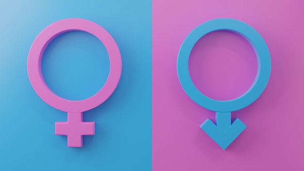 Symbole płci z głowami męskiej i żeńskiej Światowego dnia zdrowia seksualnego 3D renderowania ilustracja