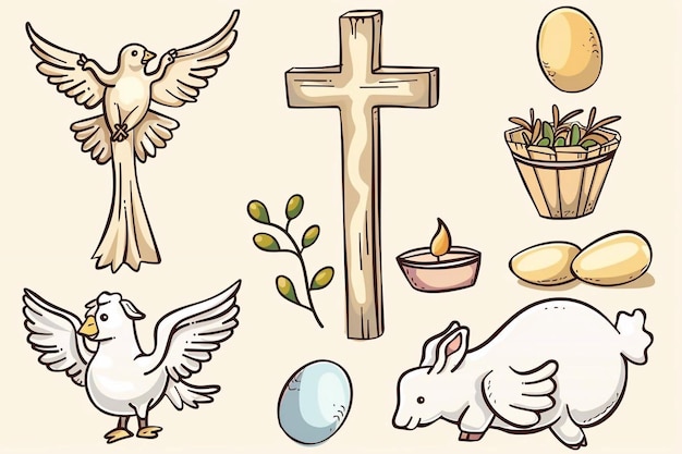 Symbole religijne Wielkanocne klipy z ikonicznymi symbolami religijnymi, takimi jak krzyże, gołębie i jagnięta