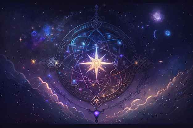 Symbole zodiaku i święta świątynia tło astrologia alchemia magia czary i kryształy enigmatyczna struktura