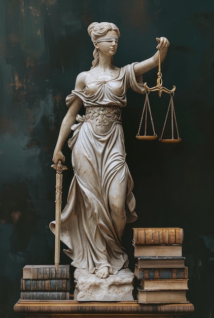 Symboliczna skala sprawiedliwości Themis równowaga prawna sprawiedliwość i moralność w sali sądowej reprezentacja cnoty etyki i bezstronności w systemie prawnym