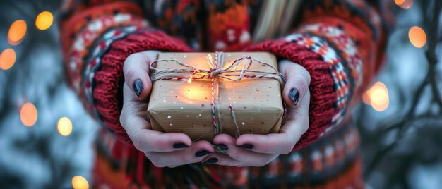 Zdjęcie symbolizacja aktu dawania z żywym obrazem pudełka podarunkowego