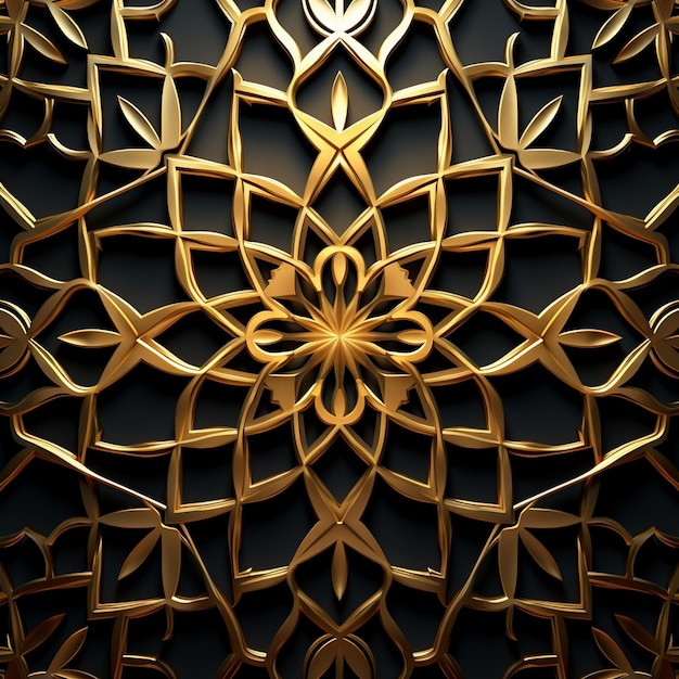 Symetryczny złoty projekt mandali islamskiego wzoru projekt mandali wygenerowany przez sztuczną inteligencję