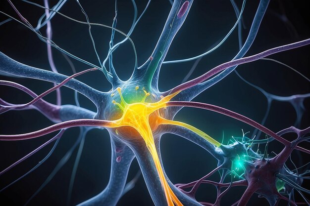 Zdjęcie synapsa i neuron wysyłają sygnały elektryczne i chemiczne