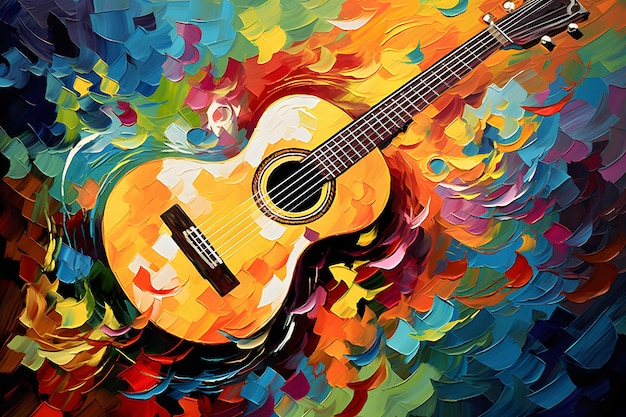 Syntetyzm sztuka gitary Abstrakcyjna sztuka żywy kolor Generowany przez AI