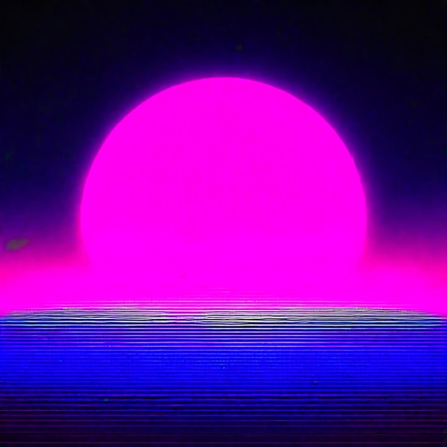 Zdjęcie synthwave neon retrowave vaporwave outrun krajobraz tła