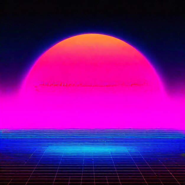 Zdjęcie synthwave neon retrowave vaporwave outrun krajobraz tła