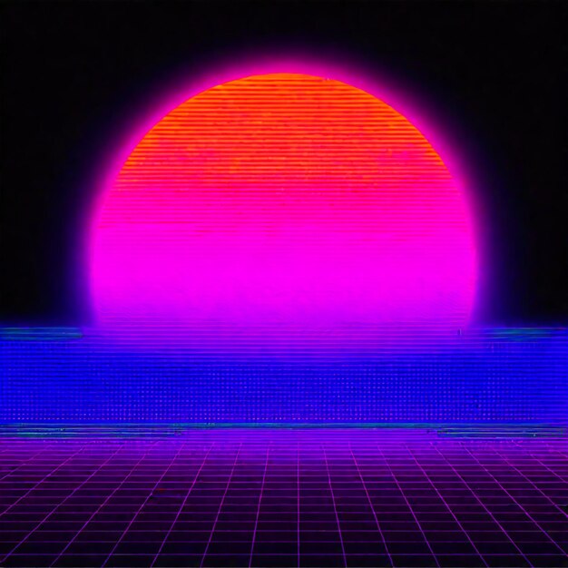 Zdjęcie synthwave neon retrowave vaporwave outrun krajobraz tła