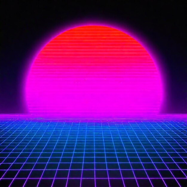 Zdjęcie synthwave neon retrowave vaporwave outrun krajobraz tła