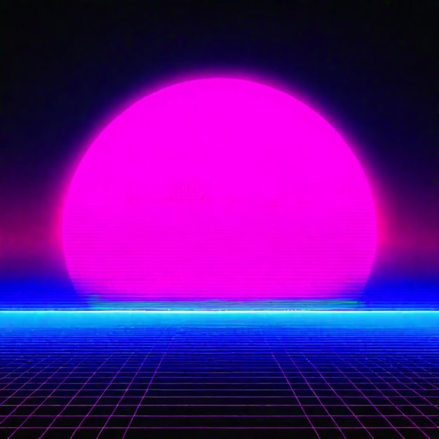 Zdjęcie synthwave neon retrowave vaporwave outrun krajobraz tła