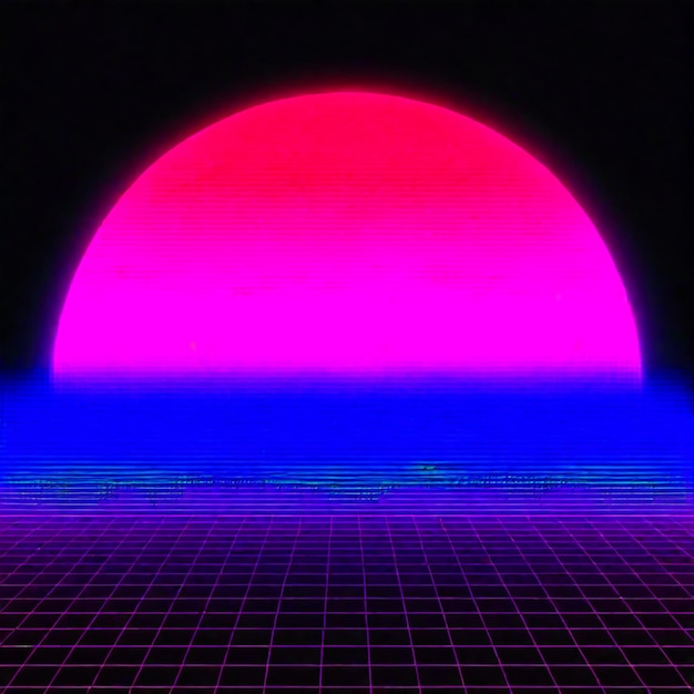 Zdjęcie synthwave neon retrowave vaporwave outrun krajobraz tła