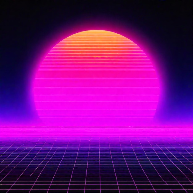 Synthwave neon retrowave vaporwave outrun krajobraz tła