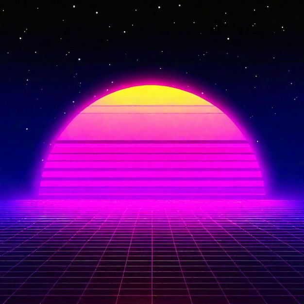 Zdjęcie synthwave neon retrowave vaporwave outrun krajobraz tła