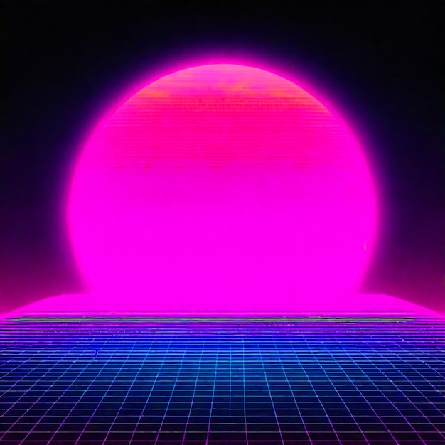 Zdjęcie synthwave neon retrowave vaporwave outrun krajobraz tła