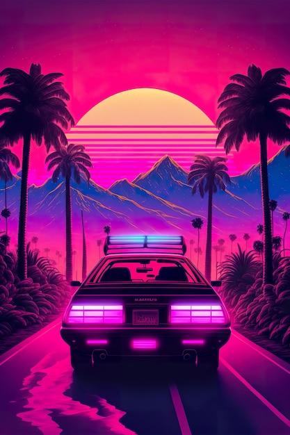 Synthwave realistyczna ilustracja retrowave