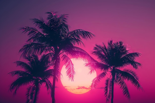 Zdjęcie synthwave sunset z neonowym gradientem i palmami