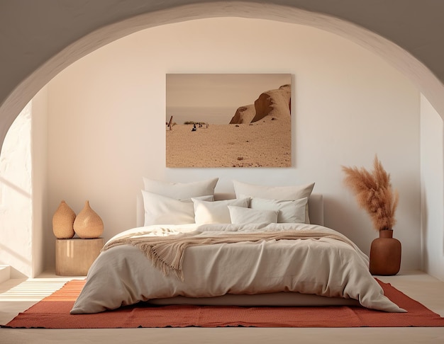 Sypialnia główna w stylu śródziemnomorskim Koncepcja dekoracji domu