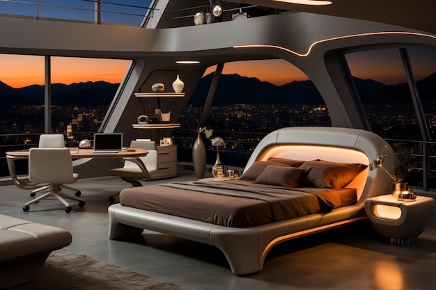 Sypialnia z nowoczesnym i futurystycznym designem