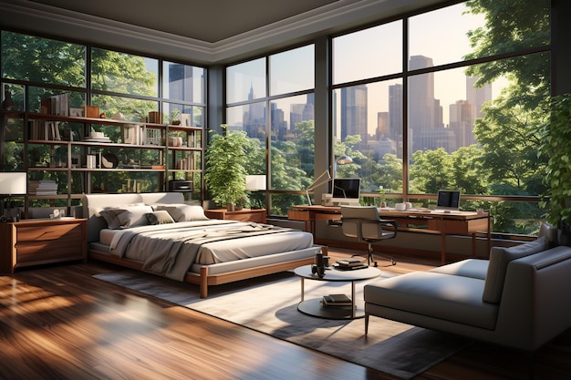 Sypialnia zaprojektowana w nowoczesnym stylu minimalistyczny dekor nieruchomości i koncepcja projektowania wnętrz