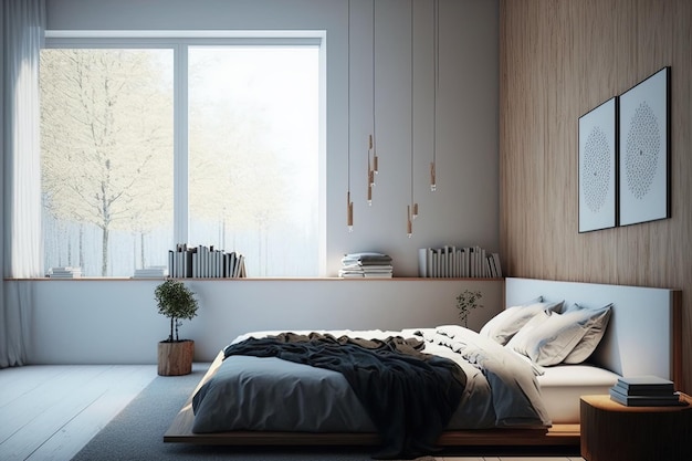 Sypialnie o minimalistycznym wystroju wyposażone są w drewniane meble