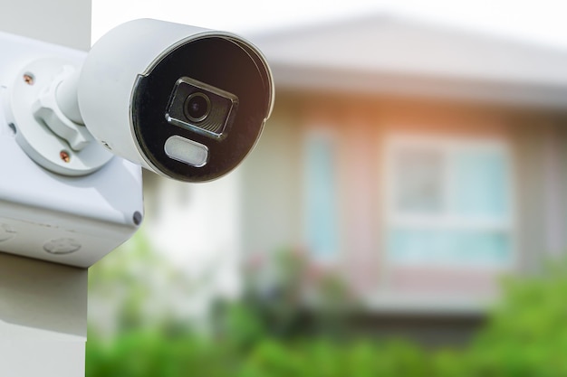 System kamer bezpieczeństwa CCTV na zewnątrz w prywatnym domu lub wiejskim systemie telewizji przemysłowej