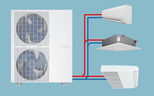 System Multi Jeden Klimatyzator Zewnętrzny I Trzy Jednostki Wewnętrzne 3d