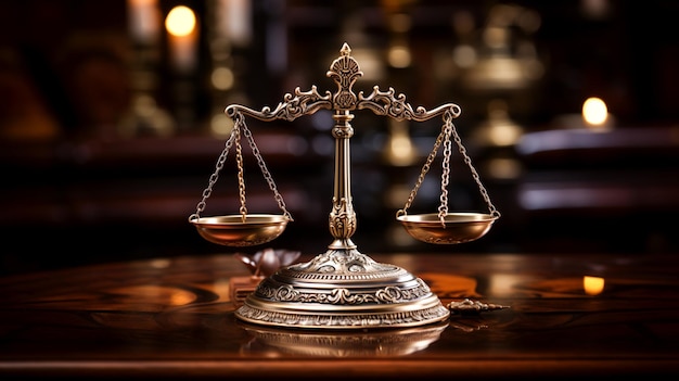 System prawny symbol sprawiedliwości antyczny posąg na skali mosiądzu