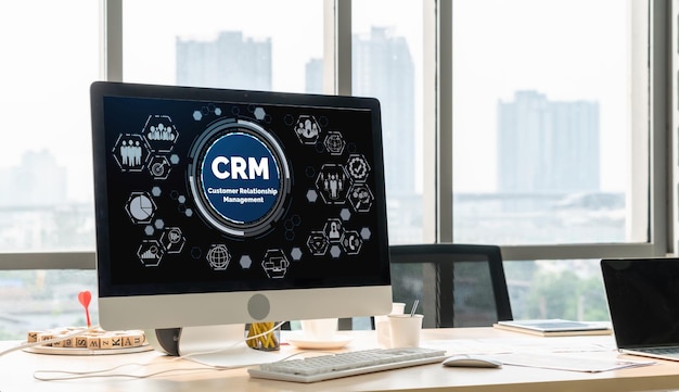 System zarządzania relacjami z klientami na modnym komputerze dla biznesu CRM
