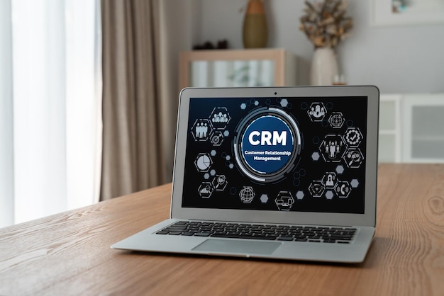 System zarządzania relacjami z klientami na modnym komputerze dla firm i przedsiębiorstw CRM