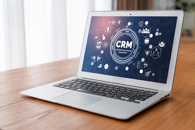 System zarządzania relacjami z klientami na nowoczesnym komputerze dla biznesu CRM i przedsiębiorstw