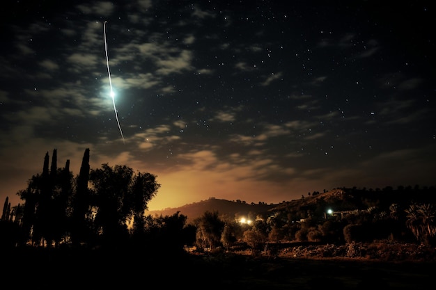 Zdjęcie system żelaznej kopuły na nocnym niebie podczas izraelskich operacji wojskowych generatywna sztuczna inteligencja