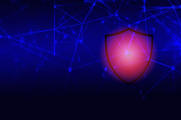 Zdjęcie systemy bezpieczeństwa danych komputer z osłoną w sieci danych w celu ochrony przed przestępstwem popełnionym przez anonimowego hakera