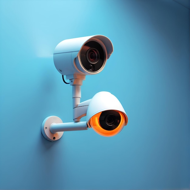 Systemy bezpieczeństwa kamer CCTV na niebieskiej ścianie