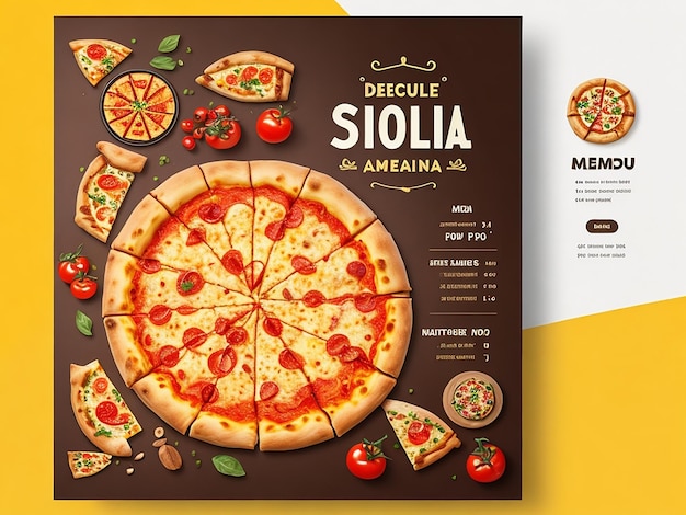 Zdjęcie szablon banera mediów społecznościowych z menu żywności i pizzą