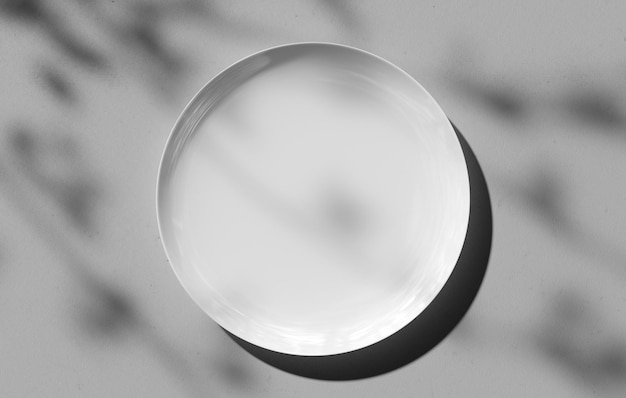 Szablon białego talerza wyizolowanego na tle z cieniami renderowania 3D zestawu naczyń