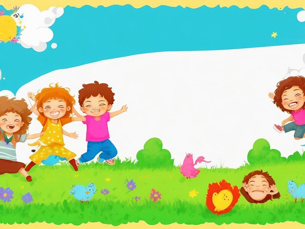 Zdjęcie szablon granicy z symbolami wild i dziećmi z obrazem ai szczęśliwej twarzy