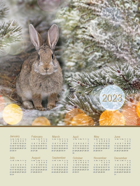 Szablon kalendarza z królikiem