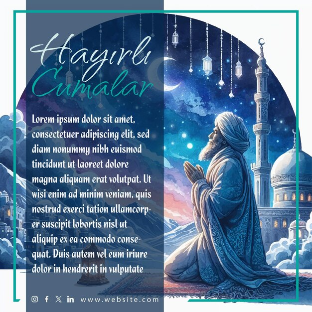 Zdjęcie szablon karty powitalnej jumma mubarak edytowalny tekst ilustracja wektorowa