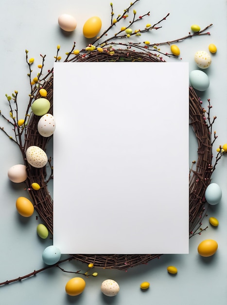 Zdjęcie szablon karty wielkanocnej minimalistyczna karta wielkanocna z jajkami szczęśliwa karta wielkaneczna copyspace