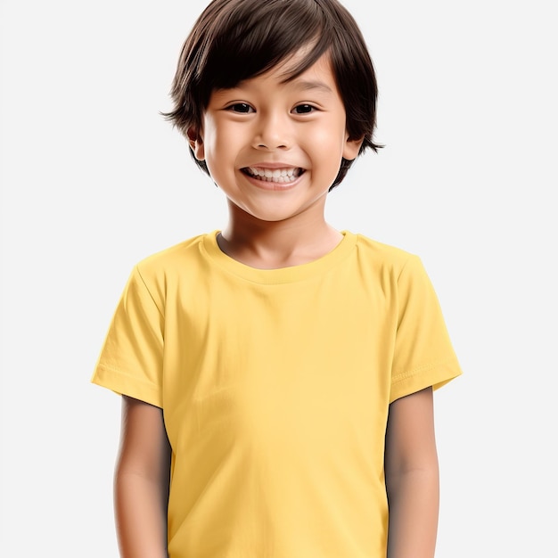 Szablon koszulki dla dzieci z żółtym, zielonym, czerwonym, pomarańczowym, szarym projektem koszulki na białym tle