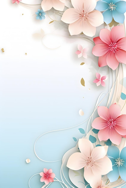 Szablon kwiatów papierowych z pustym arkuszem w kolorze różowym, niebieskim i żółtym