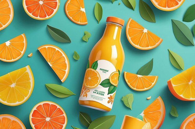 Zdjęcie szablon ogłoszenia o tłoczonym na zimno soku pomarańczowym w kolorowym wyciętym papierze koncepcja projektowania naturalnego ogrodu lub farmy