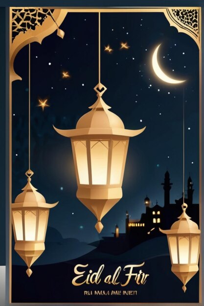 Szablon plakatów Eid Al Fitr Lantern Night Background