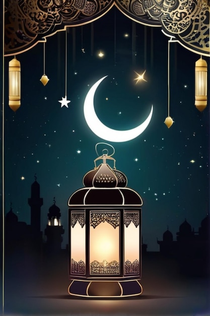 Szablon plakatów Eid Mubarak Lantern Night Background